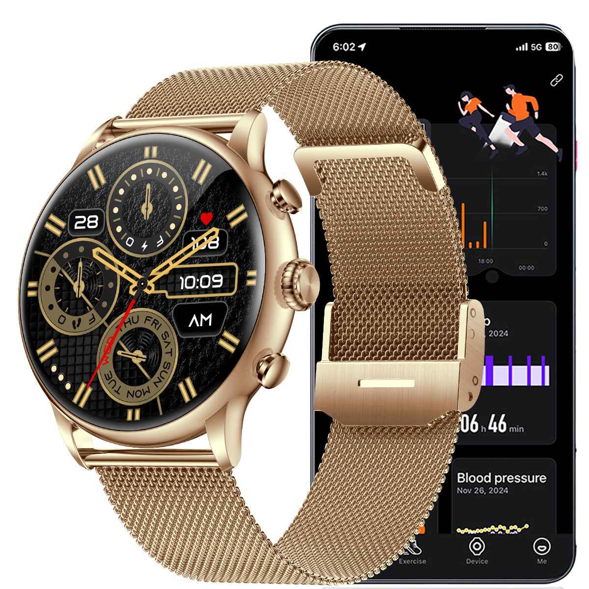 ETERNITY Waterproof AMOLED Smart Watch – Fitness Tracker with Heart Rate, Blood Pressure, Sport Modes
