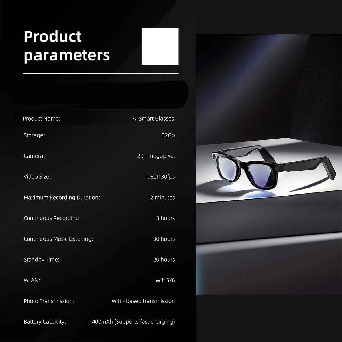 ETERNITY AI Smart Glasses with 1080P HD Camera – AI Translation, ChatGPT, Bluetooth Music, IP65 Waterproof & Fast Charging (3