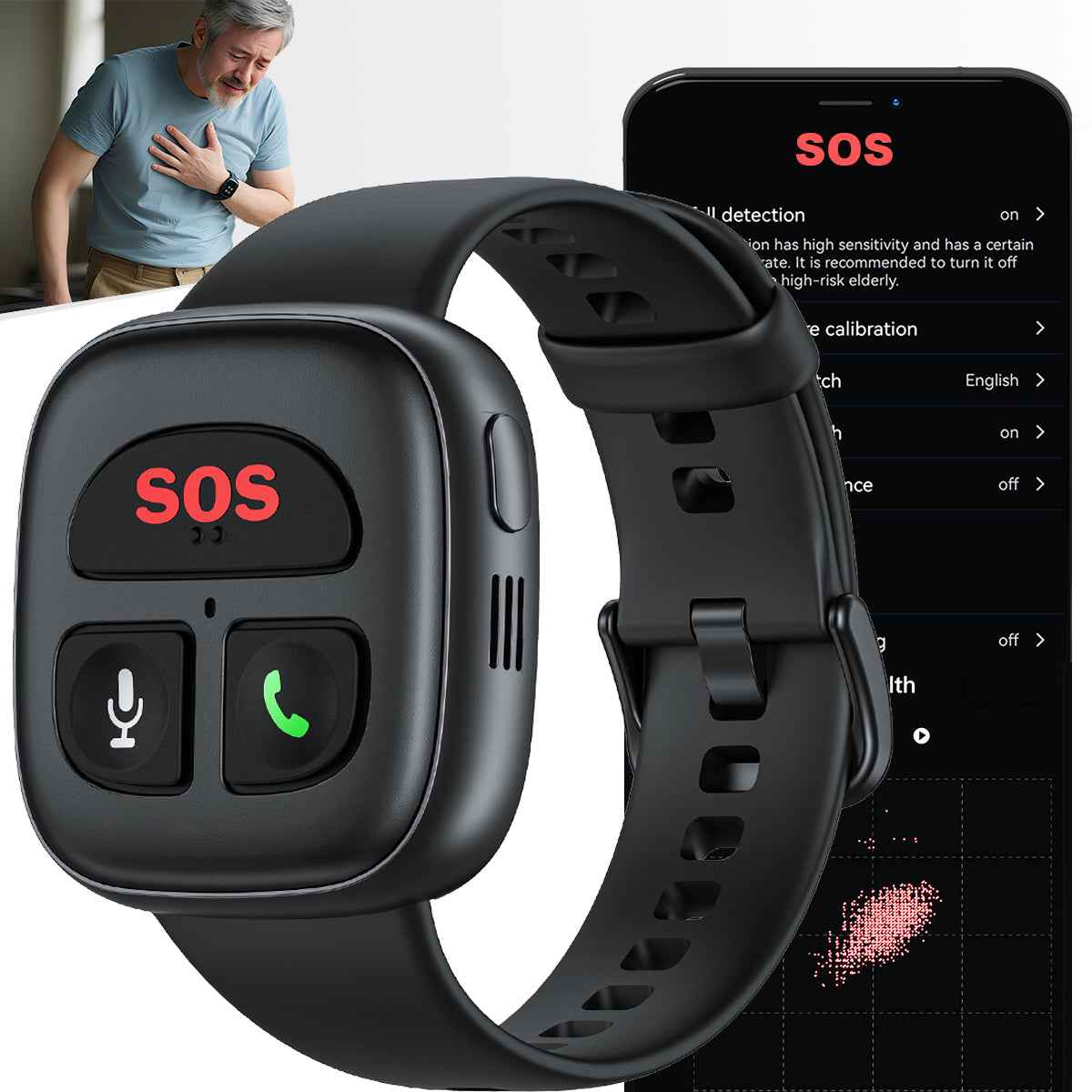 SafeGuard Elderly Smart Watch – GPS Tracker, SOS Emergency, Heart Monitor
