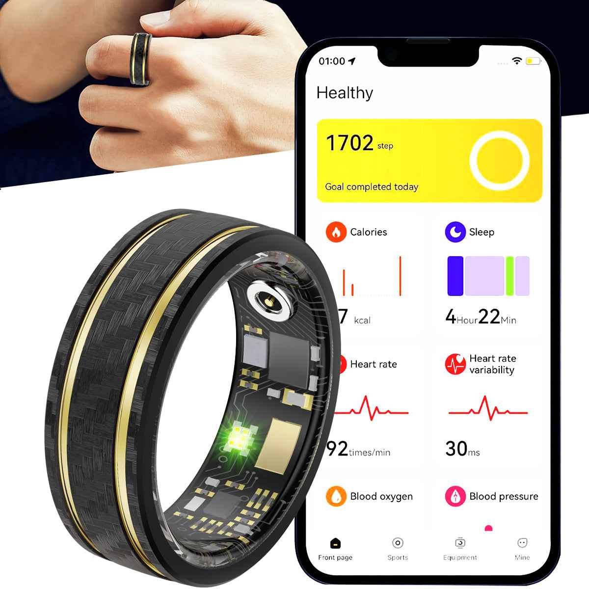 ETERNITY Crosshatch Smart Ring – Woven Texture Design, PPG Monitor, Health & Sleep Tracking, Fitness & Workout Tracking