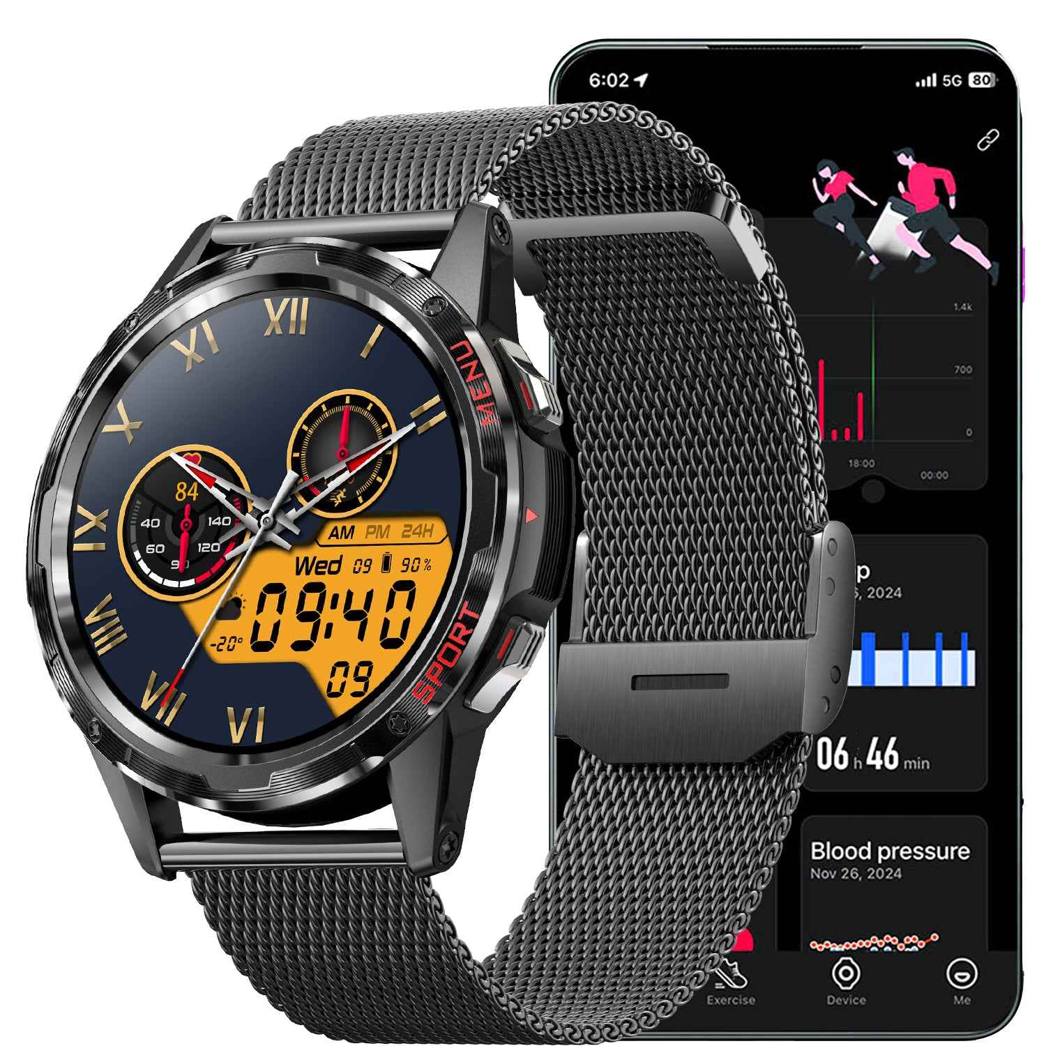 ETERNITY Outdoor Smart Watch – 24H SpO₂, Blood Pressure & Heart Rate Monitoring, Sedentary Reminder, Metal Design - Fitness T