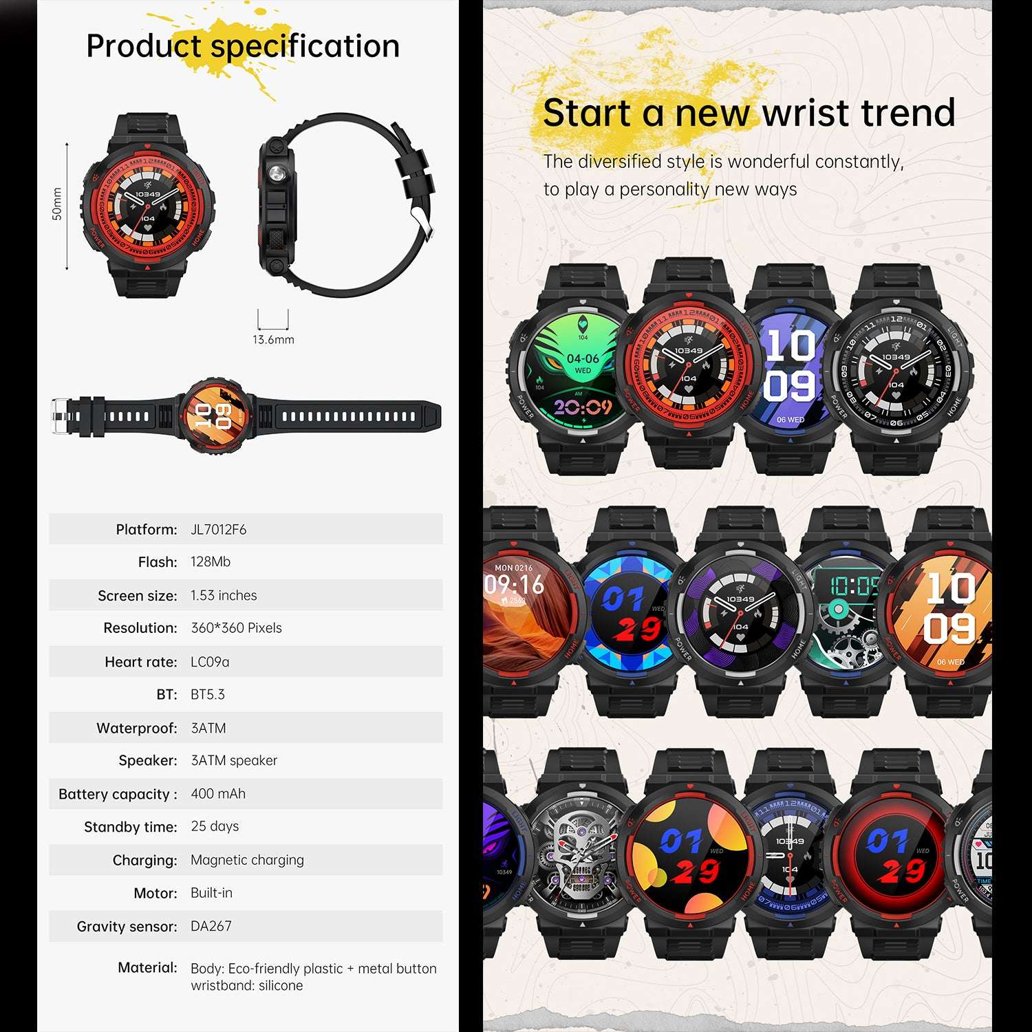 ETERNITY Outdoor Smart Watch with Flashlight – 3ATM Waterproof, Blood Pressure Monitor & AI Voice Assistant