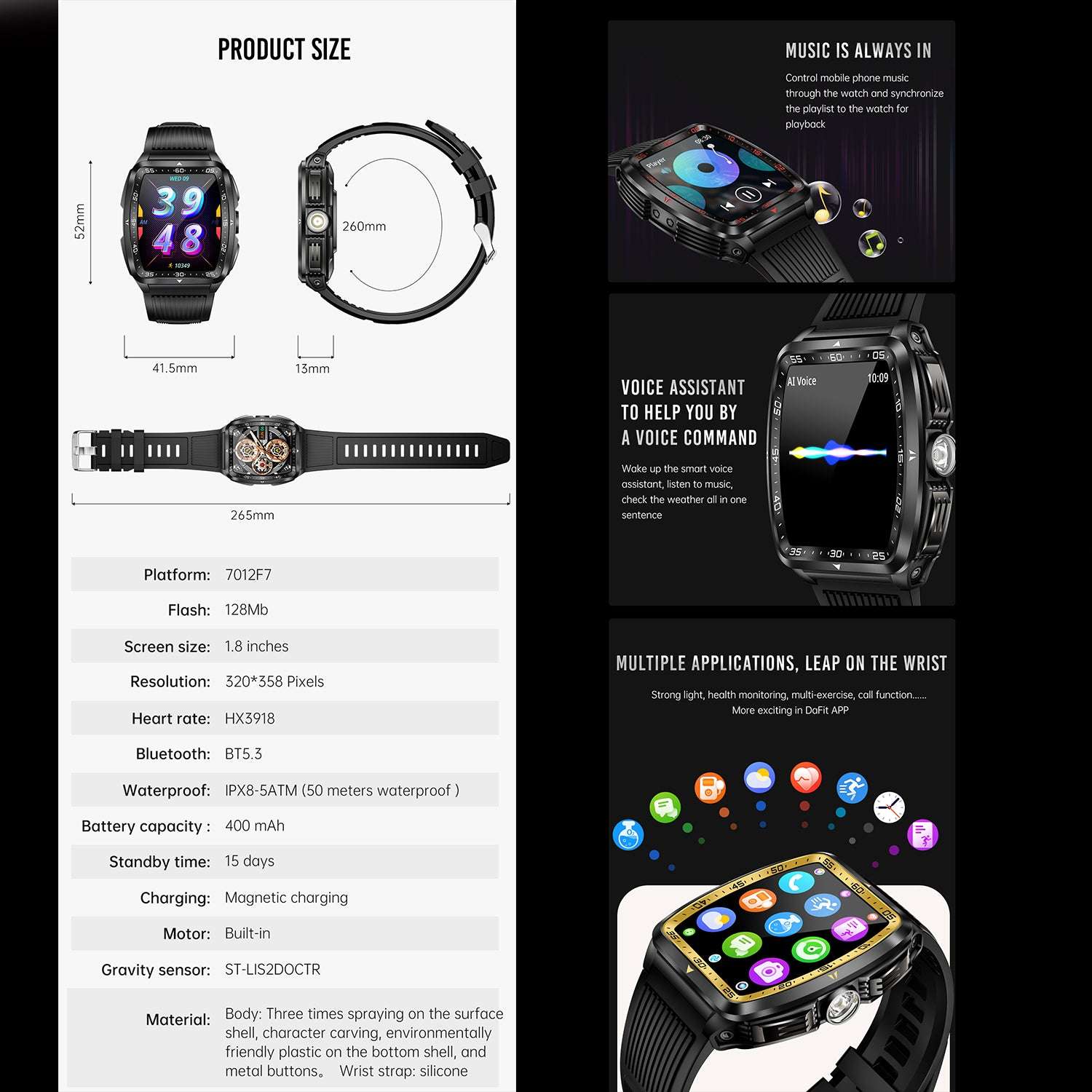 ETERNITY Outdoor Sport Smart Watch – 5ATM Waterproof, Flashlight, Heart Rate & Blood Pressure Fitness Tracker