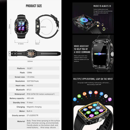 ETERNITY Outdoor Sport Smart Watch – 5ATM Waterproof, Flashlight, Heart Rate & Blood Pressure Fitness Tracker