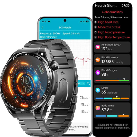 ETERNITY ECG Health Smart Watch – Heart Rate, Blood Oxygen Monitoring, Message & Weather Push, BT Call, Android Compatible
