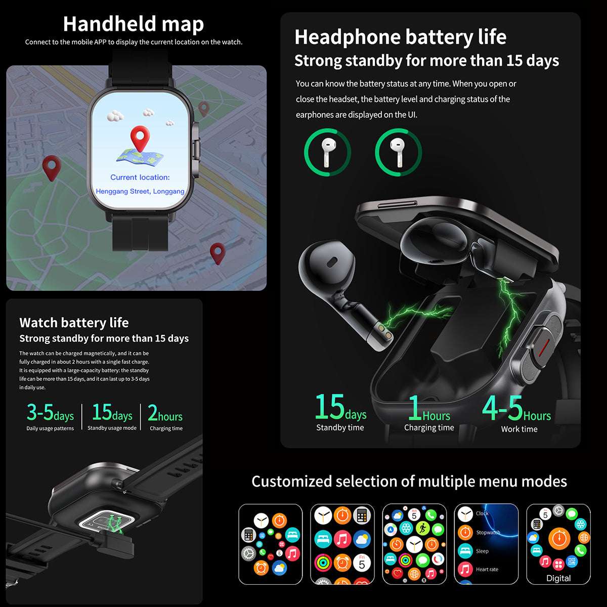 ETERNITY 2-in-1 Smart Watch with Earphones – 2.01” TFT Screen, NFC Payment, Magnetic Charging, 15-Day Standby & Multi-Sport Modes