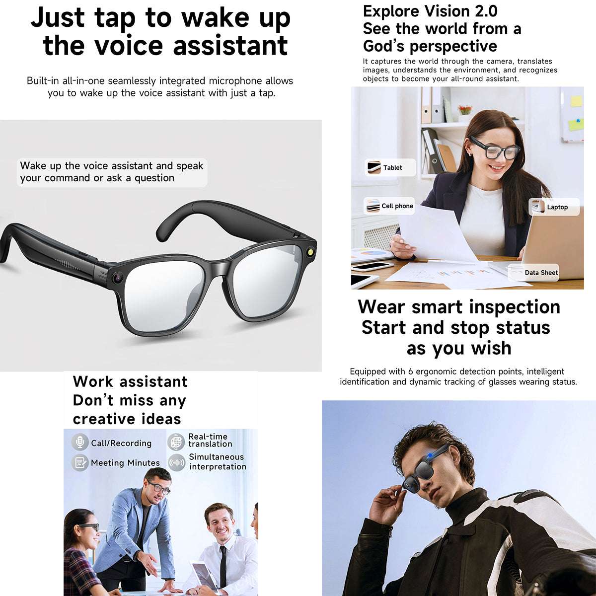 ETERNITY AI Smart Glasses with 1200P Camera – Bluetooth, WiFi, Translation, Dual Mic Noise Reduction & 270mAh Battery