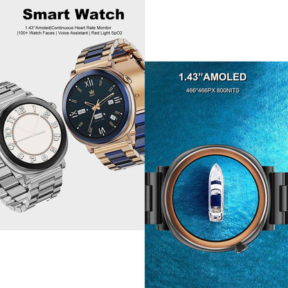 ETERNITY Fitness Smart Watch – 1.43” AMOLED, IP68 Waterproof, Heart Rate Monitor, Wireless Charging & Metal Business Design -