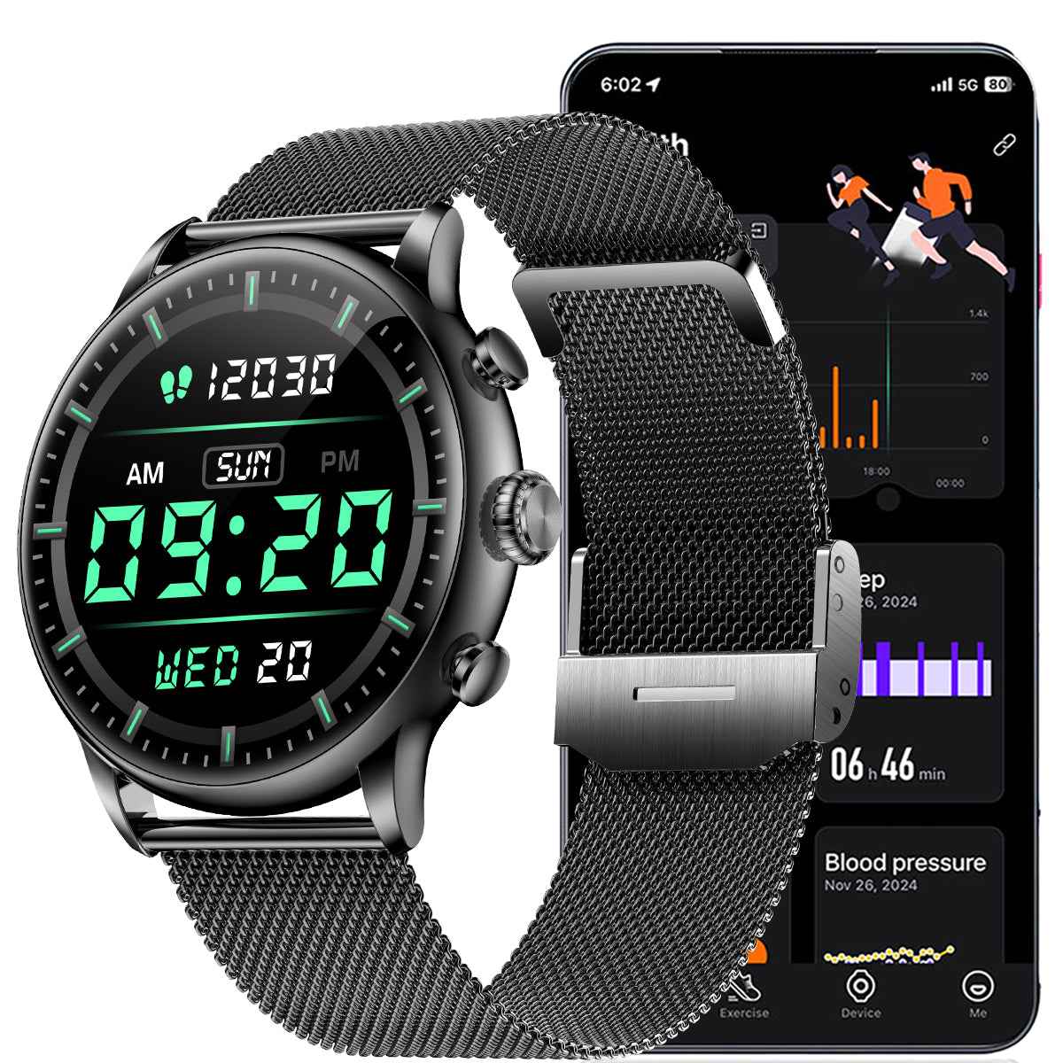 ETERNITY Waterproof AMOLED Smart Watch – Fitness Tracker with Heart Rate, Blood Pressure, Sport Modes