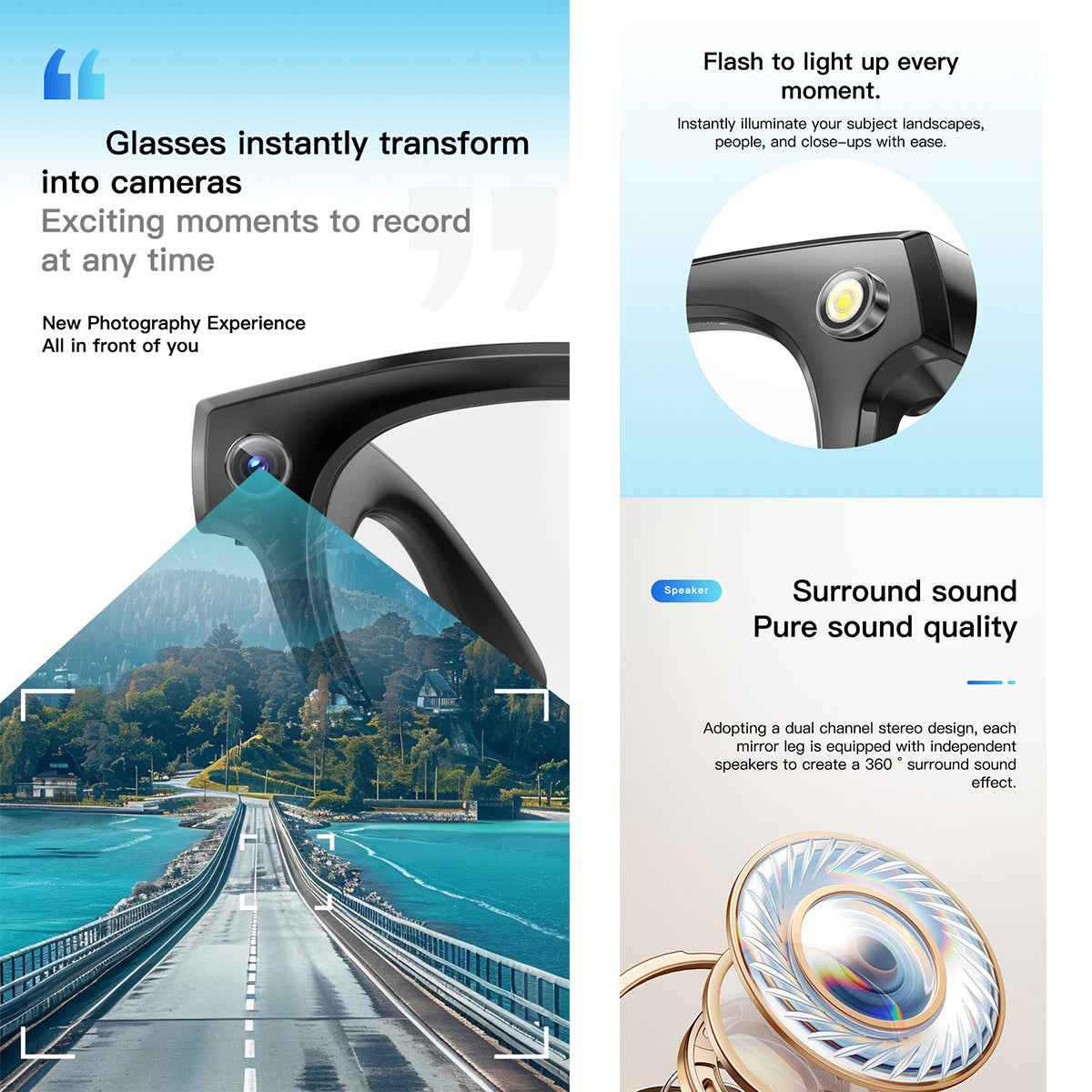 ETERNITY Smart Glasses with Camera & LED Light – Music Volume Control, Call Management, Pedometer, Calorie & Fitness Tracking