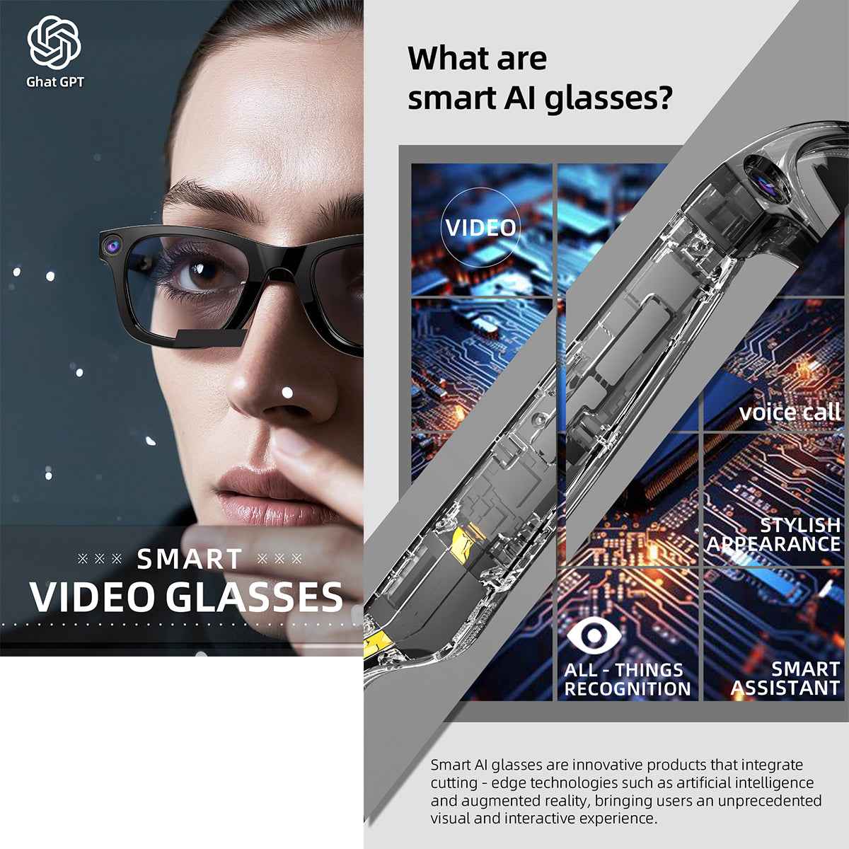 ETERNITY AI Smart Glasses with 1080P HD Camera – AI Translation, ChatGPT, Bluetooth Music, IP65 Waterproof & Fast Charging (3