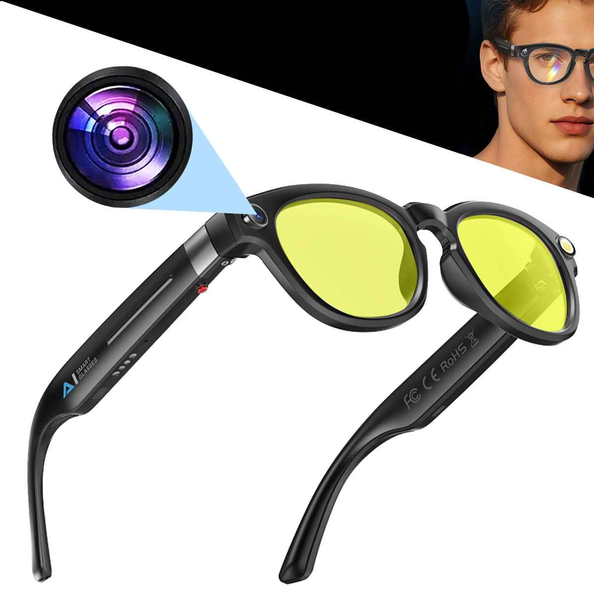 ETERNITY Smart Glasses with 1080P Camera – AI Translation, IP67 Waterproof, Bluetooth Music & Hands-Free Calling - Fitness Tr