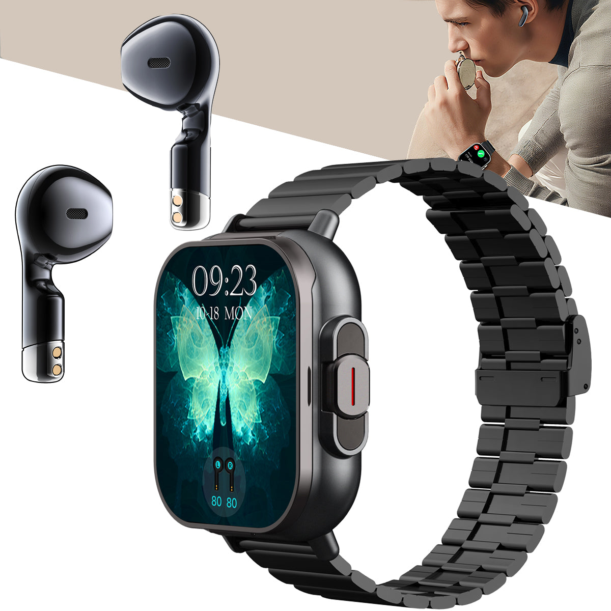 ETERNITY 2-in-1 Smart Watch with Earphones – 2.01” TFT Screen, NFC Payment, Magnetic Charging, 15-Day Standby & Multi-Sport Modes
