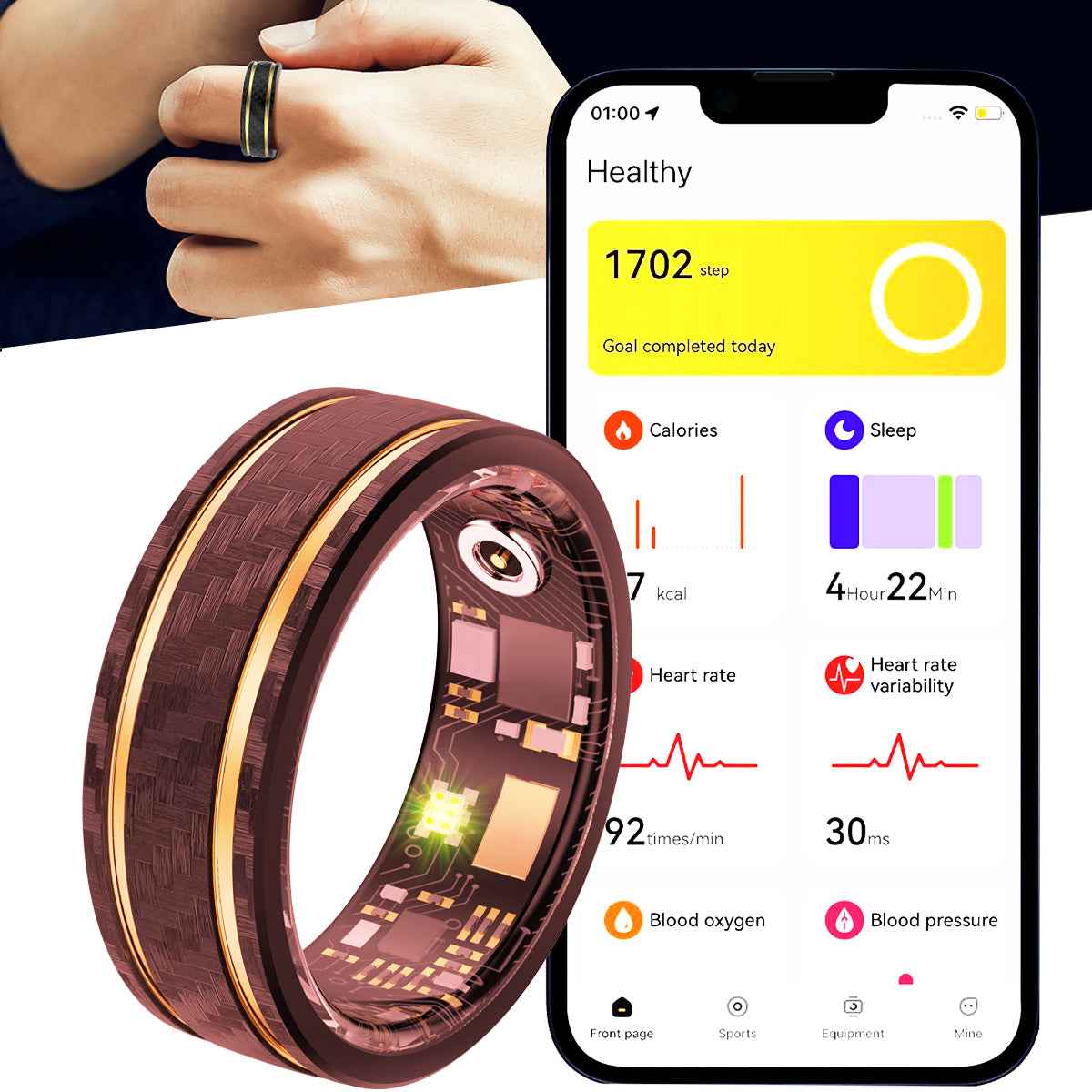 ETERNITY Crosshatch Smart Ring – Woven Texture Design, PPG Monitor, Health & Sleep Tracking, Fitness & Workout Tracking