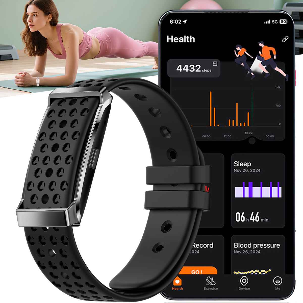 ETERNITY Whoop Band Style Screenless Fitness Tracker Double Asym bar – Heart Rate, Blood Pressure, SpO₂ & Sleep Monitoring - 