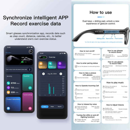 ETERNITY Smart Glasses with Camera & LED Light – Music Volume Control, Call Management, Pedometer, Calorie & Fitness Tracking
