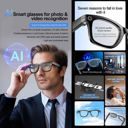 ETERNITY Smart Glasses with AI Recognition – 1080P HD Camera, IP65 Waterproof, Bluetooth Music & ChatGPT Assistant (Copy)