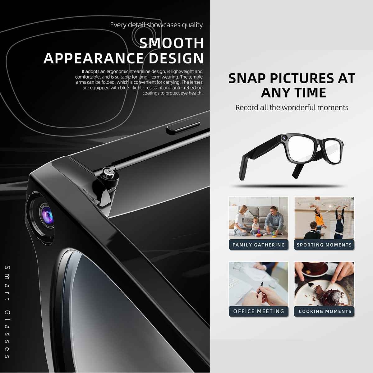 ETERNITY AI Smart Glasses with 1080P HD Camera – AI Translation, ChatGPT, Bluetooth Music, IP65 Waterproof & Fast Charging (3