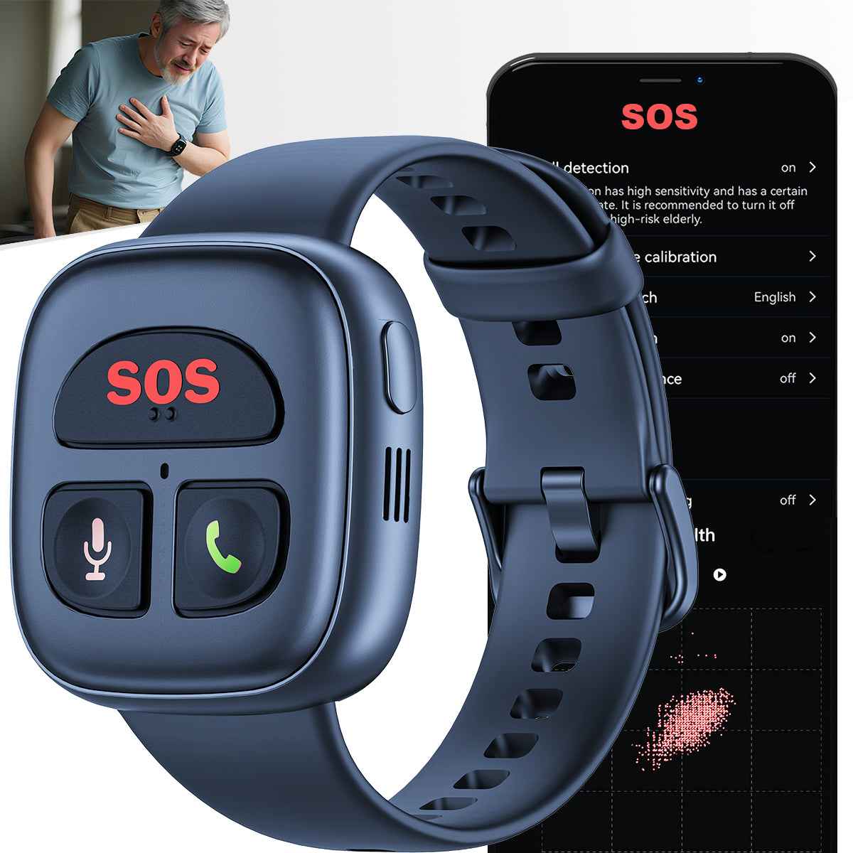 SafeGuard Elderly Smart Watch – GPS Tracker, SOS Emergency, Heart Monitor
