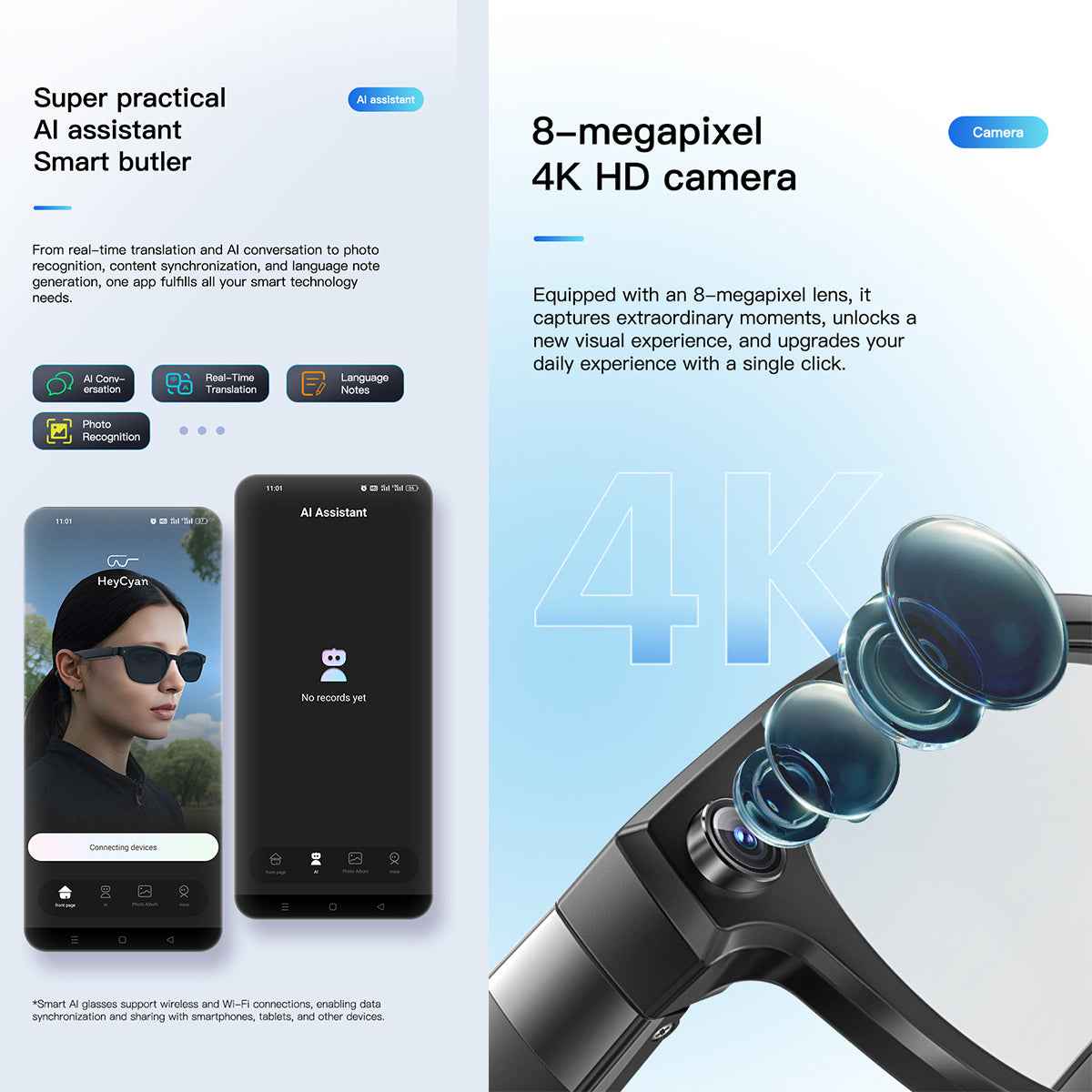 ETERNITY Smart Glasses with 1080P Camera – AI Translation, IP67 Waterproof, Bluetooth Music & Hands-Free Calling - Fitness Tr