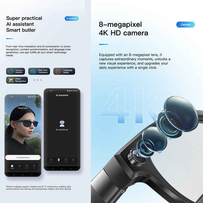 ETERNITY Smart Glasses with 1080P Camera – AI Translation, IP67 Waterproof, Bluetooth Music & Hands-Free Calling - Fitness Tr