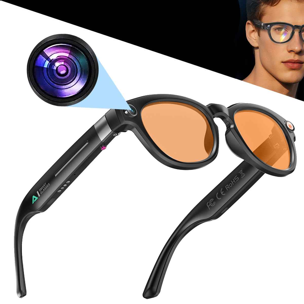 ETERNITY Smart Glasses with 1080P Camera – AI Translation, IP67 Waterproof, Bluetooth Music & Hands-Free Calling - Fitness Tr