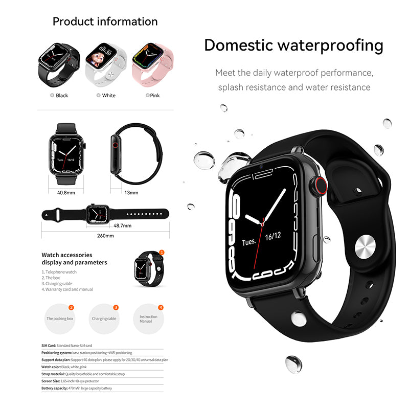 ETERNITY 4G Kids Smart Watch with SIM Card – GPS Positioning, SOS Alarm, Call Function & Camera with Flashlight