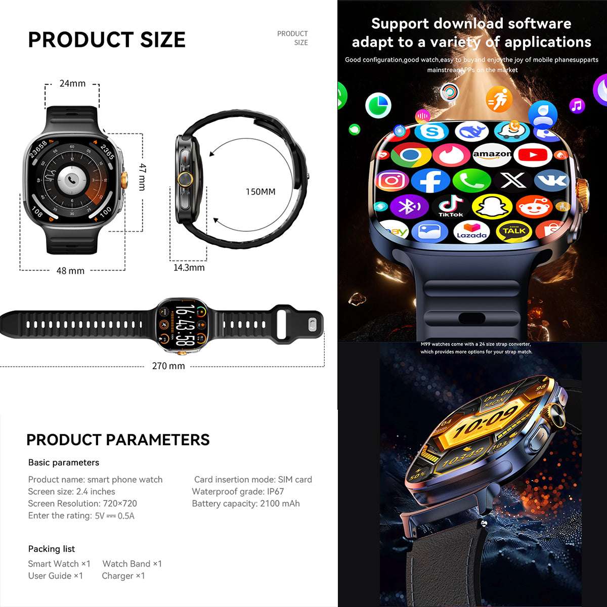 ETERNITY GPS Smart Watch with SIM Card – 480×480 Display, NFC Payment, BT Call & Health Monitoring