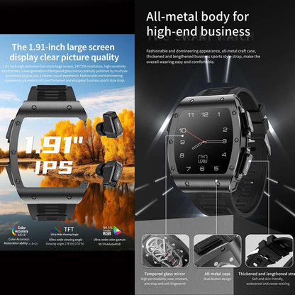 ETERNITY 2-in-1 TWS Earbuds Smart Watch – 1.91” Display, Blood Oxygen & IP67 Waterproof Sports Watch for Men