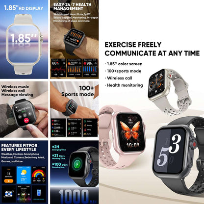 ETERNITY Smart Band – 1000mAh Battery, 1.83” Display, Heart Rate & SpO₂ Monitor, Sleep Tracking & Bluetooth Music