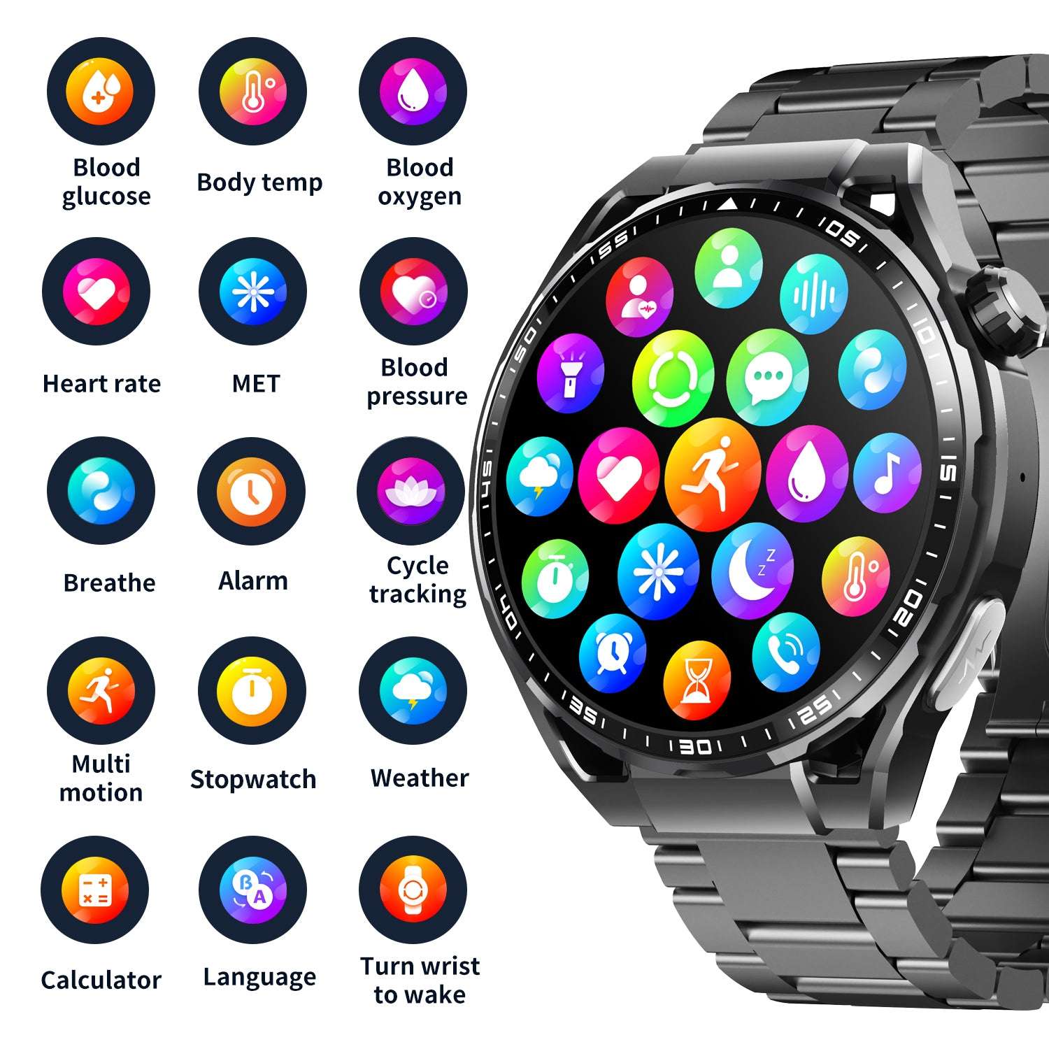 ETERNITY ECG Health Smart Watch – Heart Rate, Blood Oxygen Monitoring, Message & Weather Push, BT Call, Android Compatible