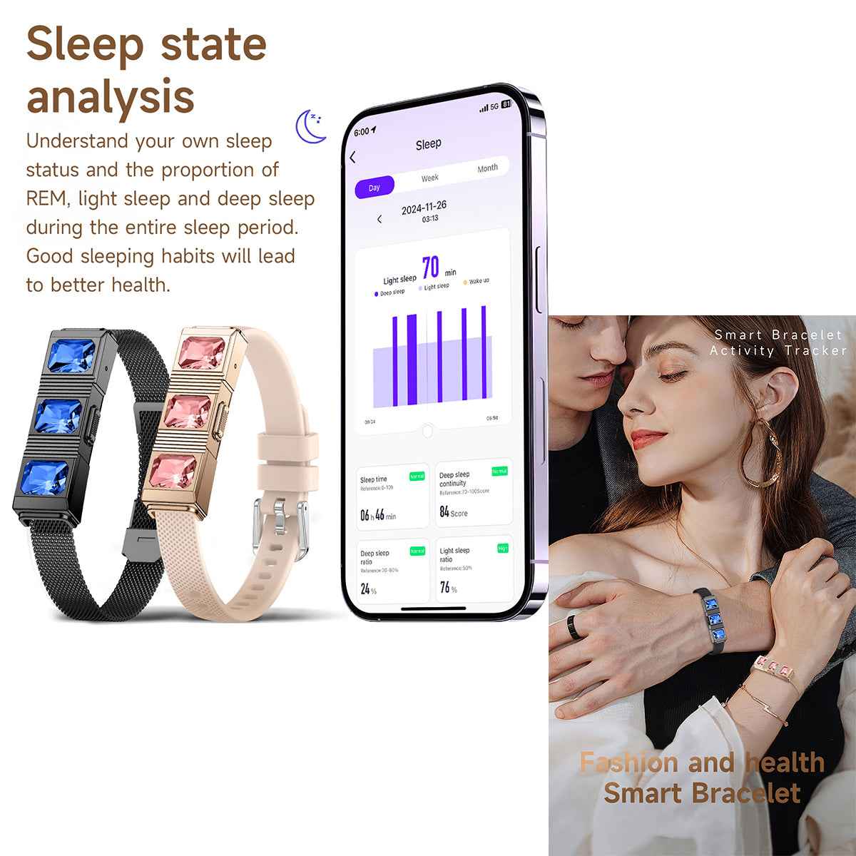 ETERNITY Smart Jewlery Fitness Tracker Bracelet – No Screen, 170 Workouts, Long Battery, Health Monitor