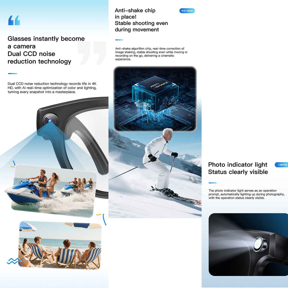 ETERNITY Smart Glasses with 1080P Camera – AI Translation, IP67 Waterproof, Bluetooth Music & Hands-Free Calling - Fitness Tr
