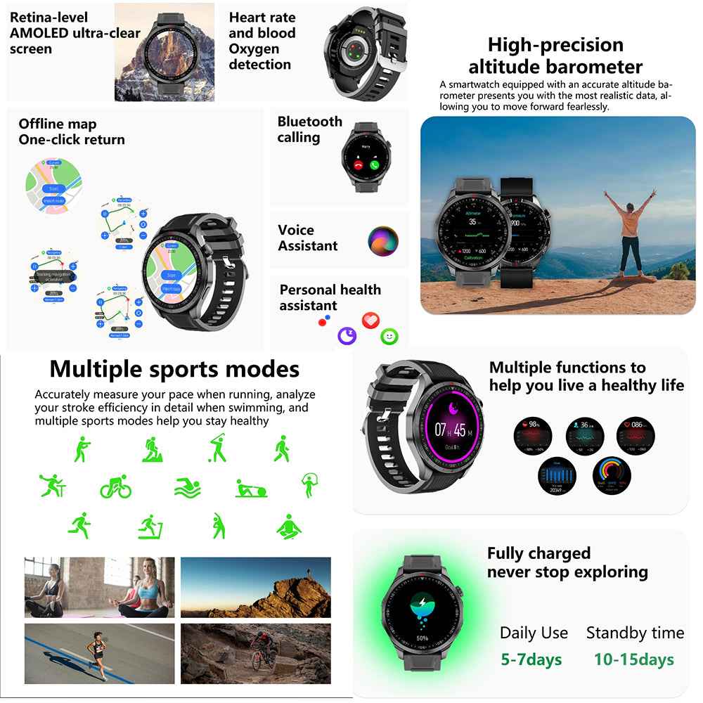 GPS Fitness Tracker Rugged Smart Watch with Compass, AMOLED Screen & Offline Navigation