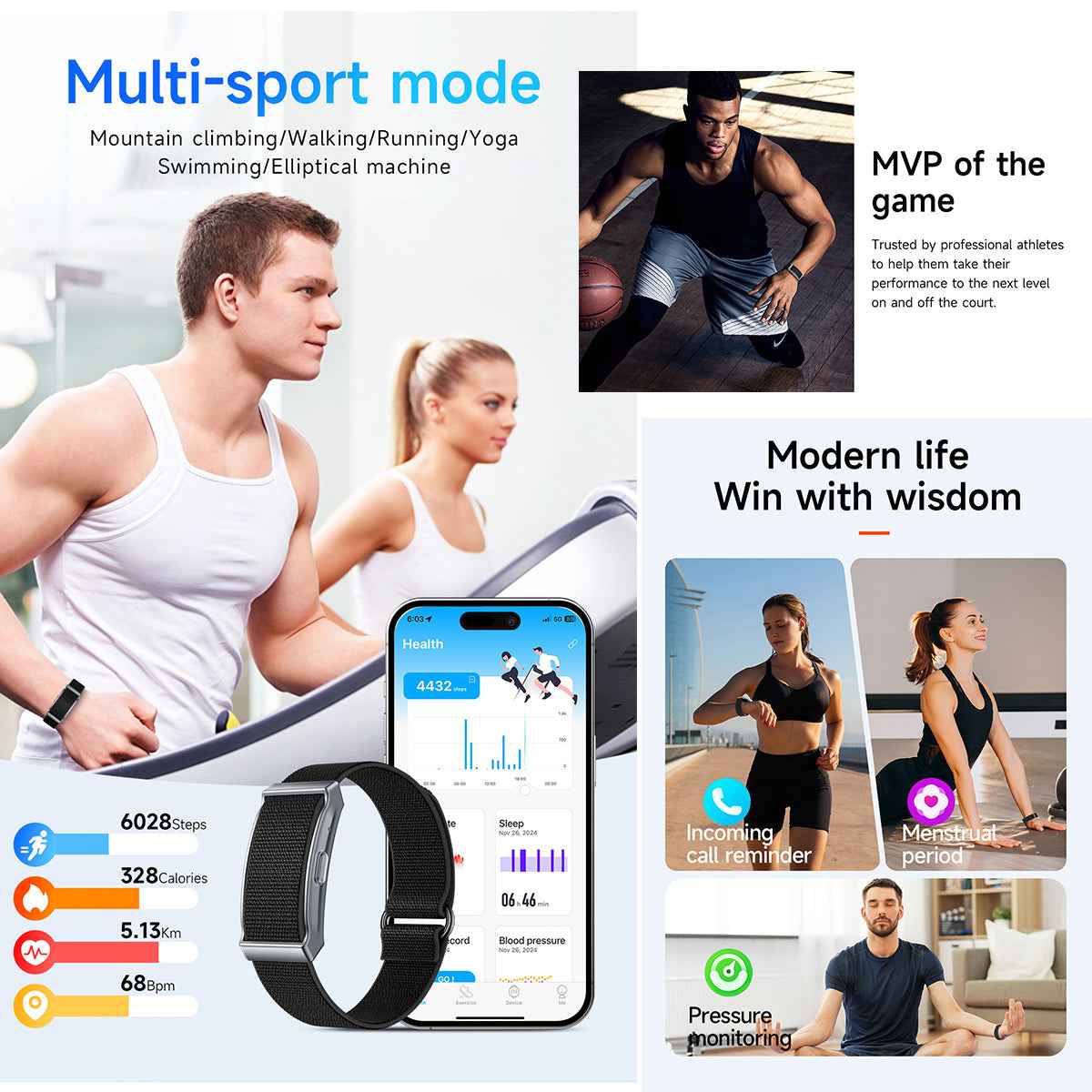 ETERNITY Whoop Band Style No Screen Fitness Tracker – Heart Rate Monitor, Sleep Tracking, Waterproof, Nylon Band, Double Sensor Lock, Multiple Colors