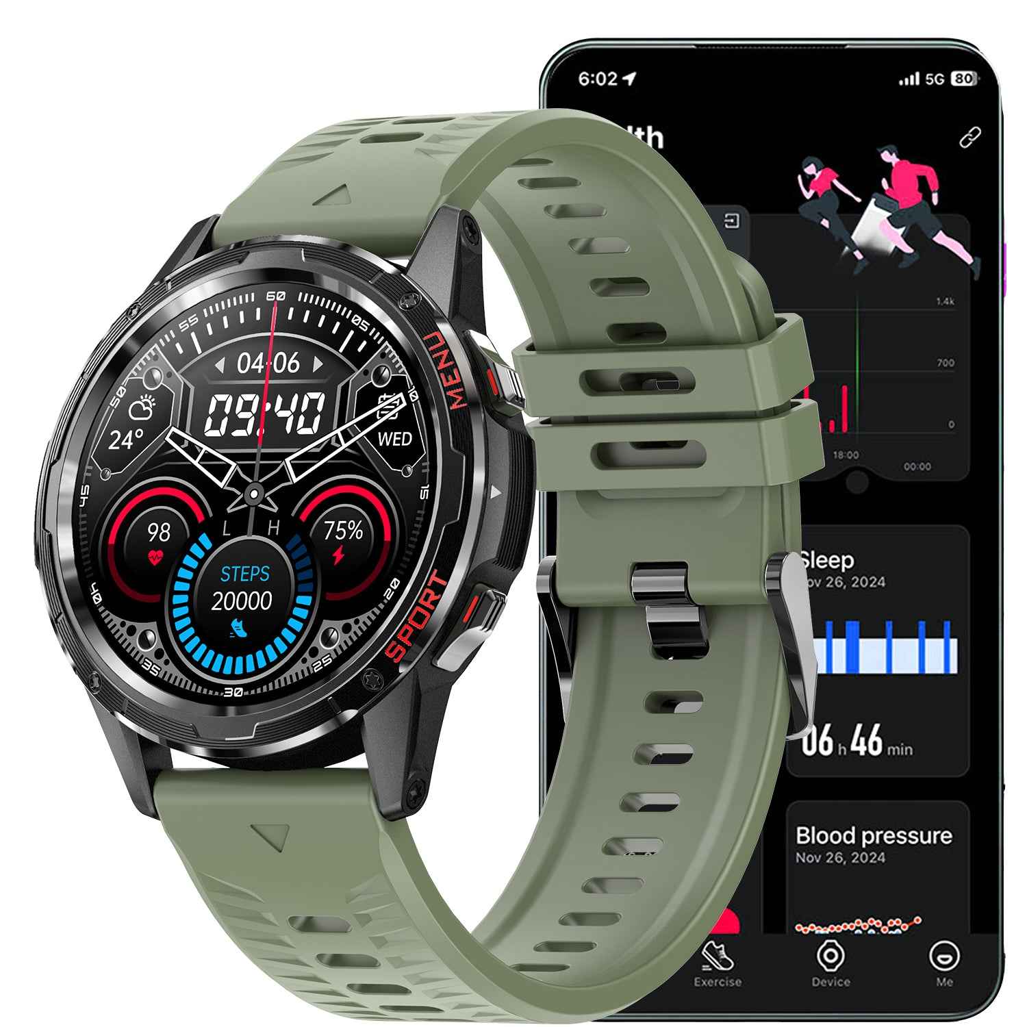 ETERNITY Outdoor Smart Watch – 24H SpO₂, Blood Pressure & Heart Rate Monitoring, Sedentary Reminder, Metal Design - Fitness T