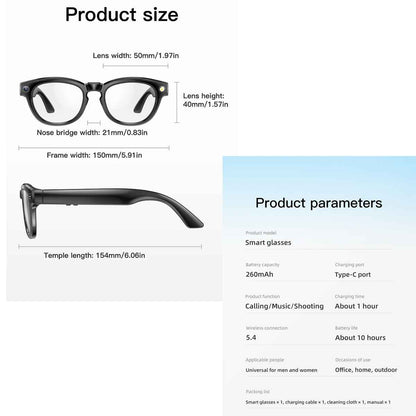 ETERNITY Smart Glasses with Camera & LED Light – Music Volume Control, Call Management, Pedometer, Calorie & Fitness Tracking