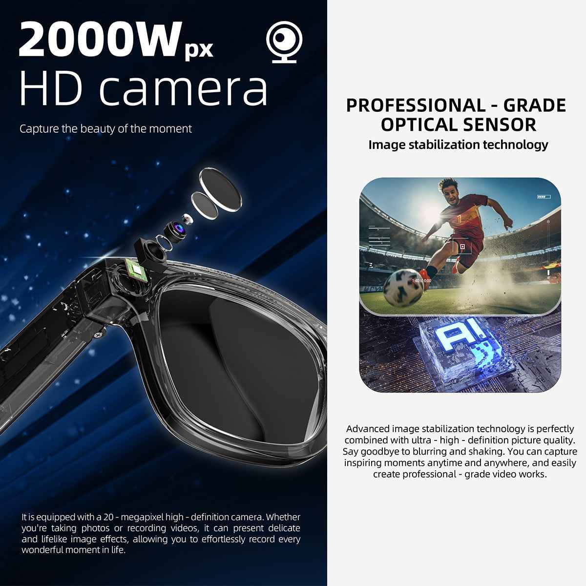 ETERNITY AI Smart Glasses with 1080P HD Camera – AI Translation, ChatGPT, Bluetooth Music, IP65 Waterproof & Fast Charging (3