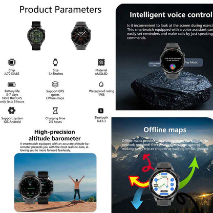 GPS Fitness Tracker Rugged Smart Watch with Compass, AMOLED Screen & Offline Navigation