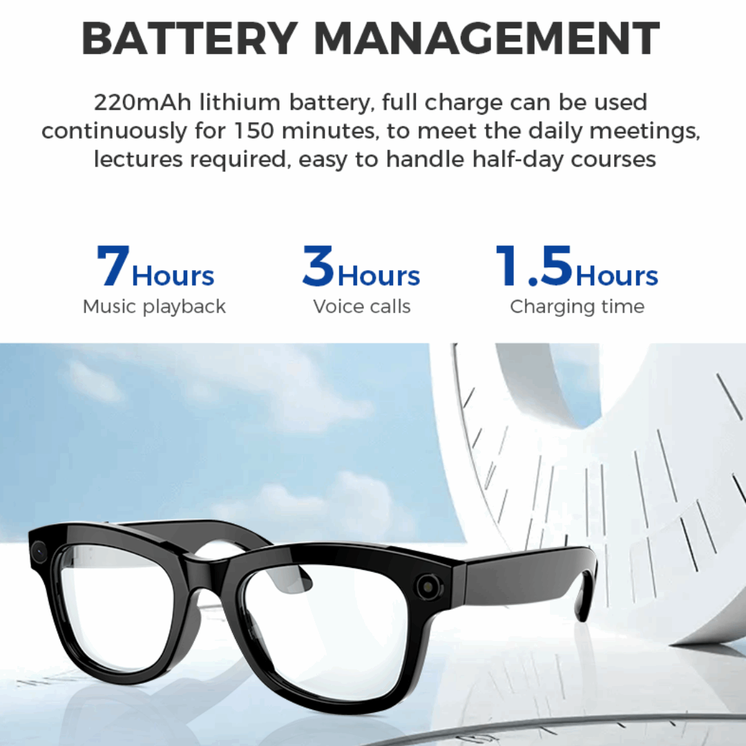 ETERNITY AI Smart Glasses With HD Camera – Air Conduction Sound, Hands-Free Calling, IP67 Waterproof & TR90 Frame