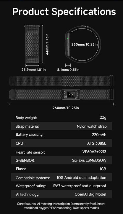 ETERNITY No Screen AI Recording Smart Band with 1GB Storage and Nylon Strap | ETQ16
