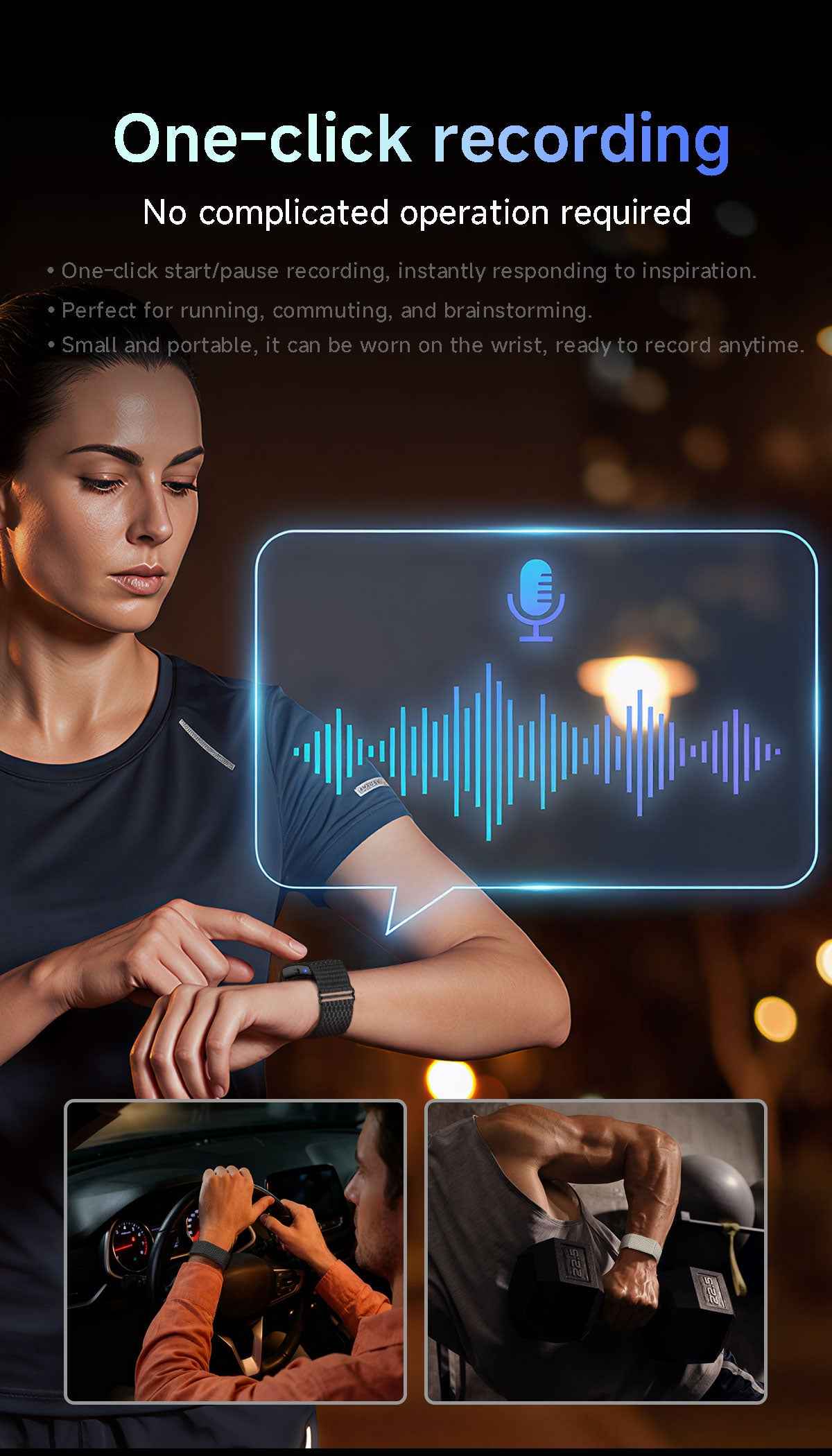 ETERNITY No Screen AI Recording Smart Band with 1GB Storage and Nylon Strap | ETQ16