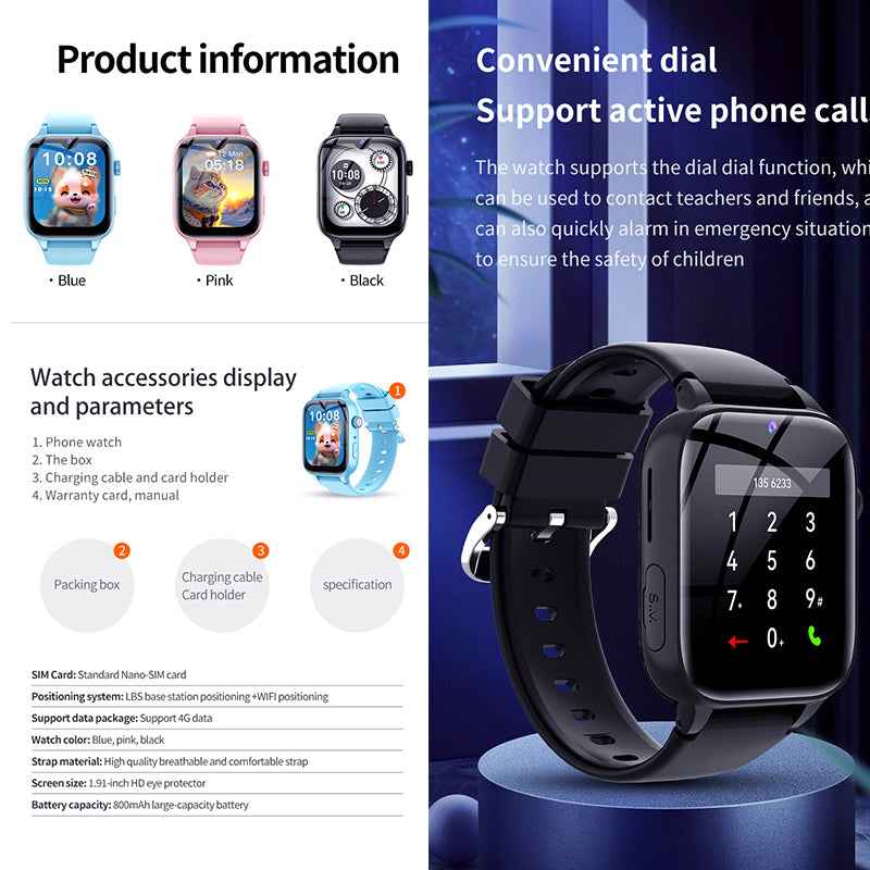  - ETERNITY Waterproof Kids Smart Watch with SIM Card – 4G Call, GPS Tracking, SOS Alarm, Camera, Weather & Step Counter - 